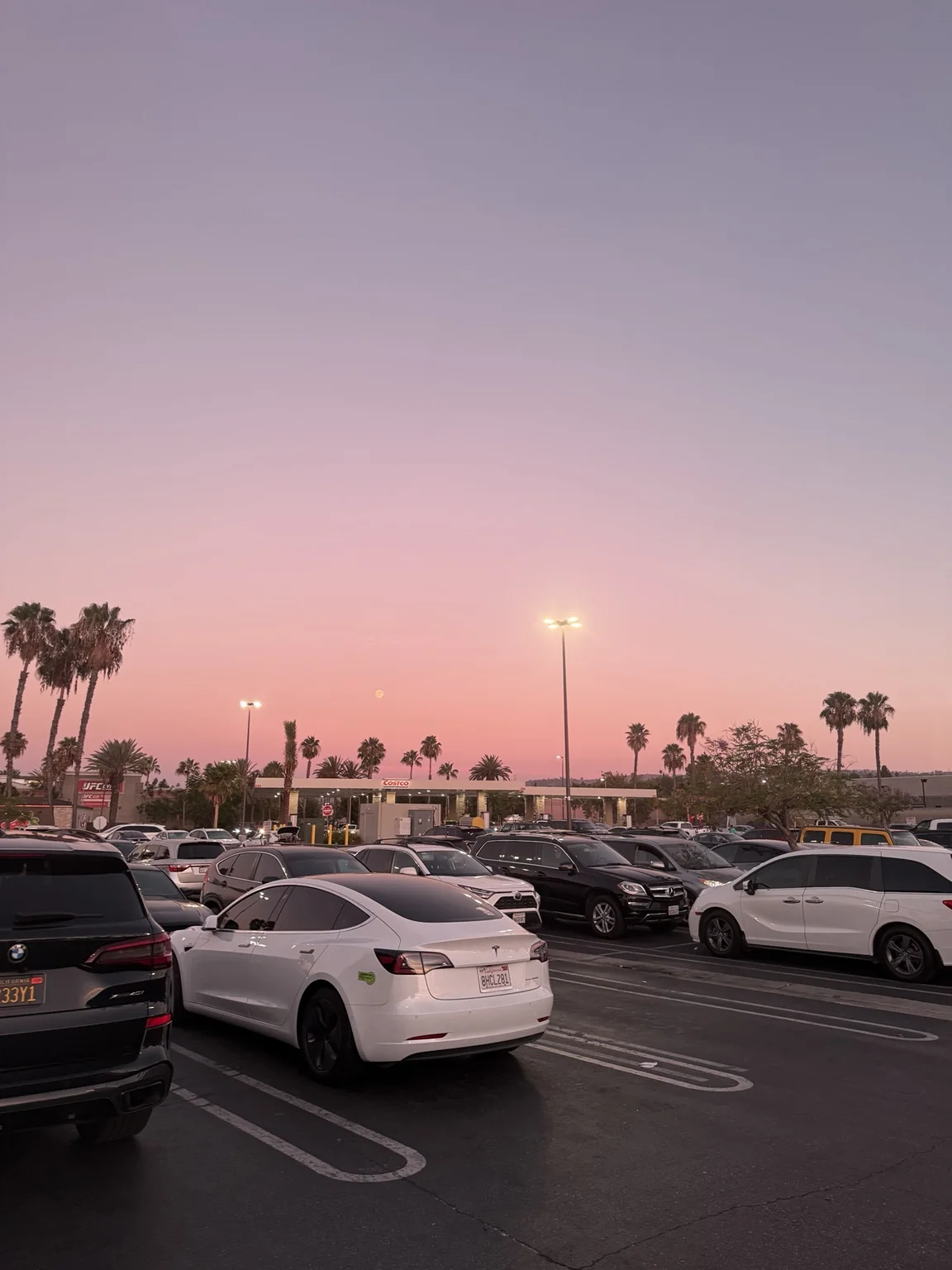 Costco parking area at sunset in Southern California