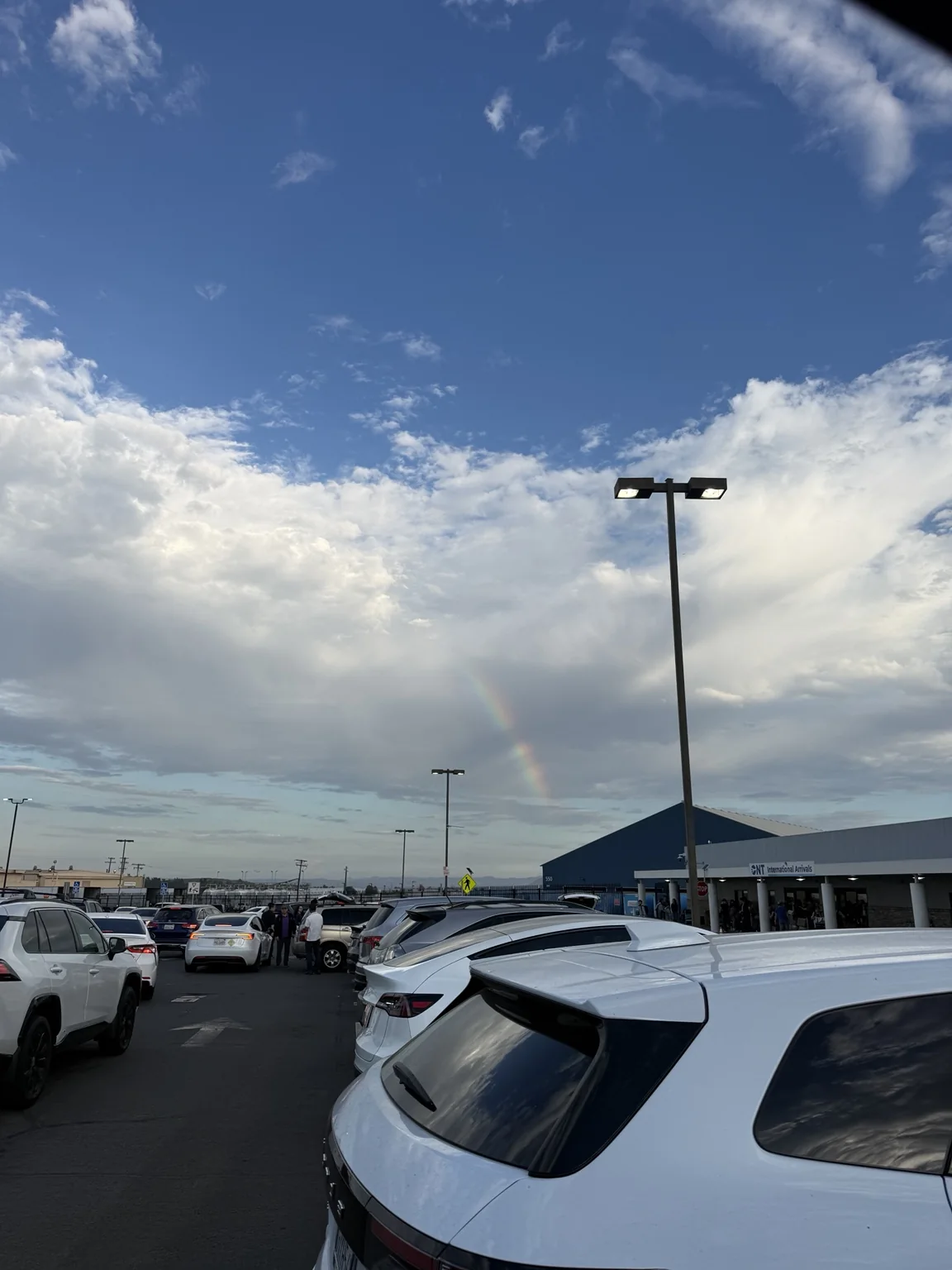Rainbow above the international arrivals area at Ontario International Airport